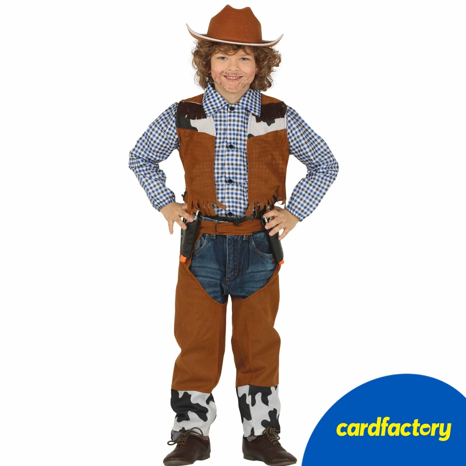 Image of Children's Cowboy/Cowgirl Fancy Dress Costume | Brown &amp; Blue | 100% Polyester | Ages 3–12
