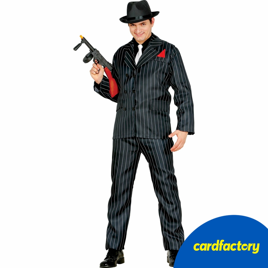 Image of Adult Gangster Fancy Dress Costume | 1920s Themed Outfit | Jacket, Trousers &amp; Scarf | 100% Polyester | Sizes S-XL