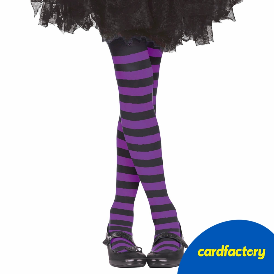 Image of Black &amp; Purple Striped Children's Tights | Fancy Dress
