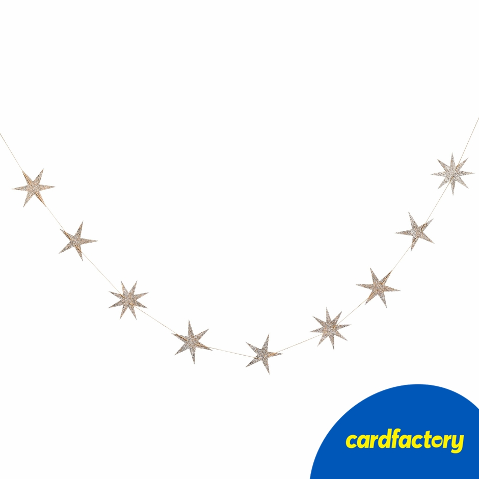 Image of Gold Star Glitter Wood Garland 2m