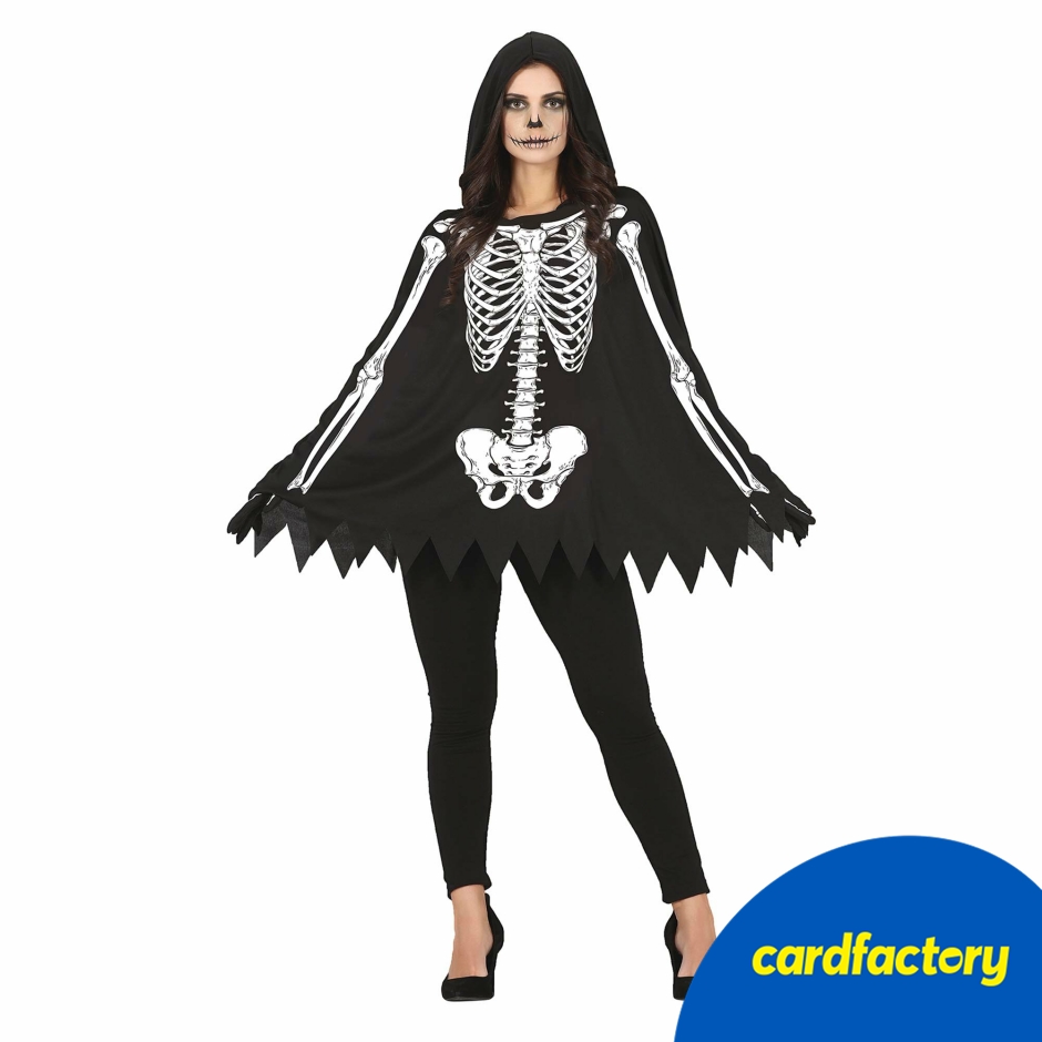 Image of Skeleton Poncho Adult Fancy Dress Costume (Large)