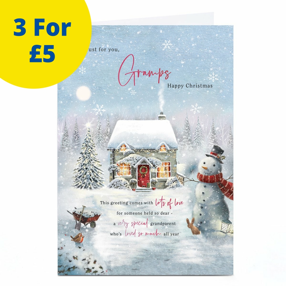 Image of Christmas Card - Snowy Cottage, Gramps | UV Gloss Finish | Includes White Envelopes | Christmas Gifts | Cardfactory | Christmas Cards