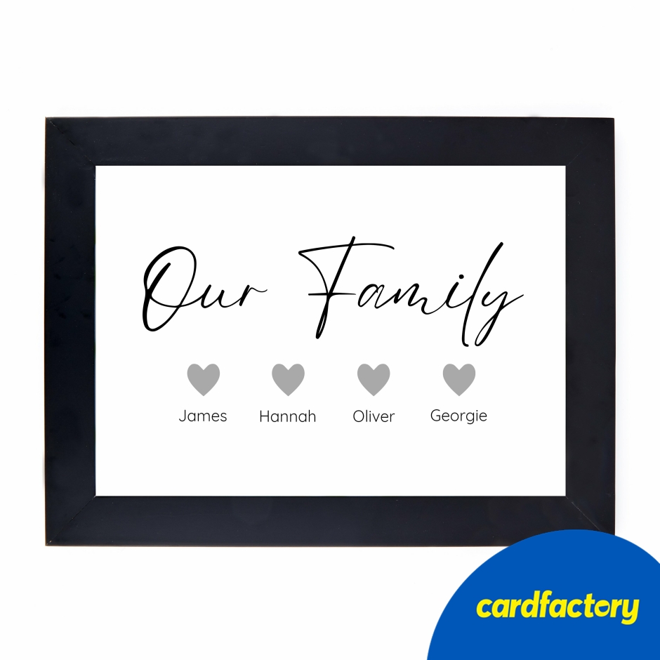 Image of Personalised Our Family Print - Family of 4 Hearts