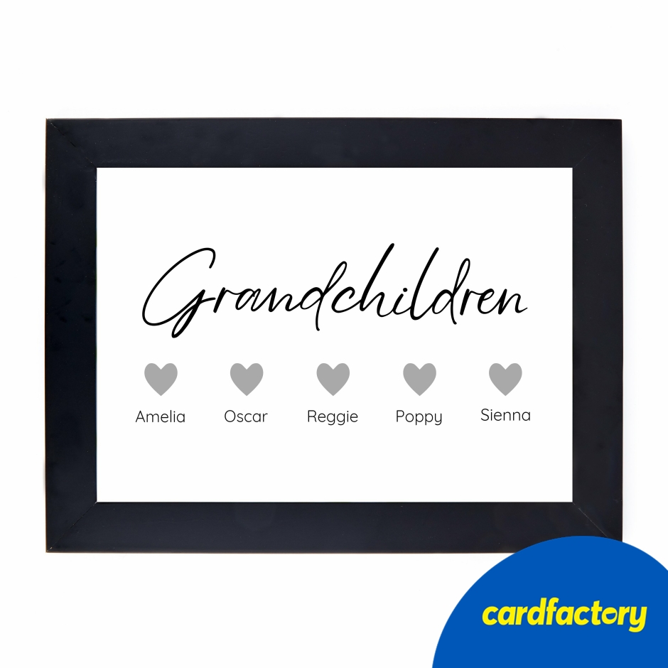 Image of Personalised Family Print - 5 Grandchildren Hearts