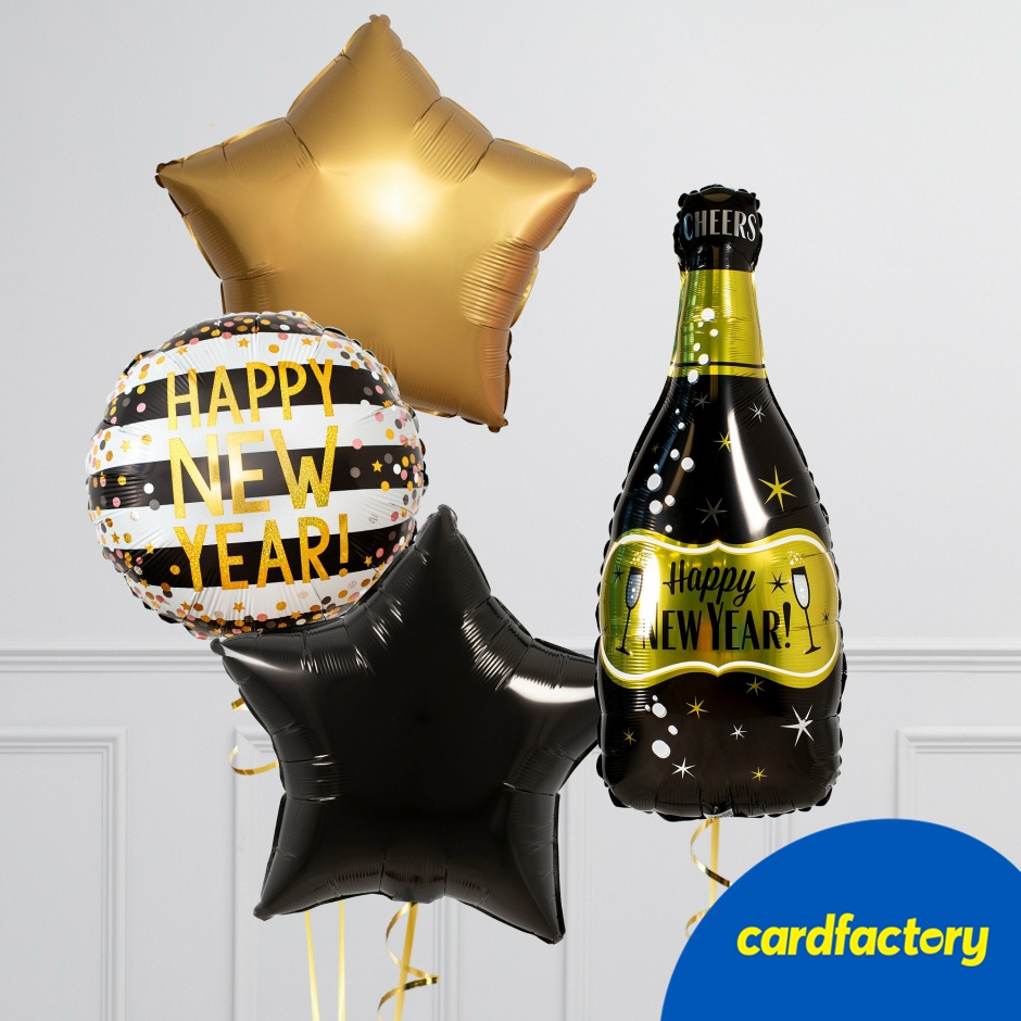 Image of Happy New Year Bubbly Supershape &amp; Foil Package - Delivered Inflated!