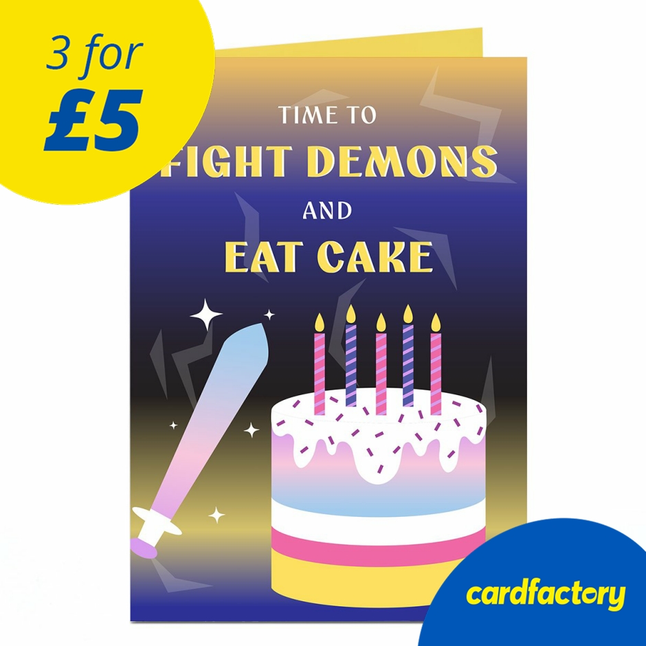 Image of Birthday Card - Fight Demons and Eat Cake