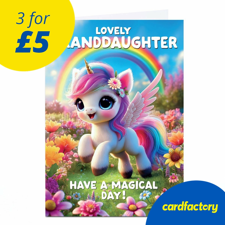 Image of Birthday Card - Magical Rainbow Unicorn, Granddaughter