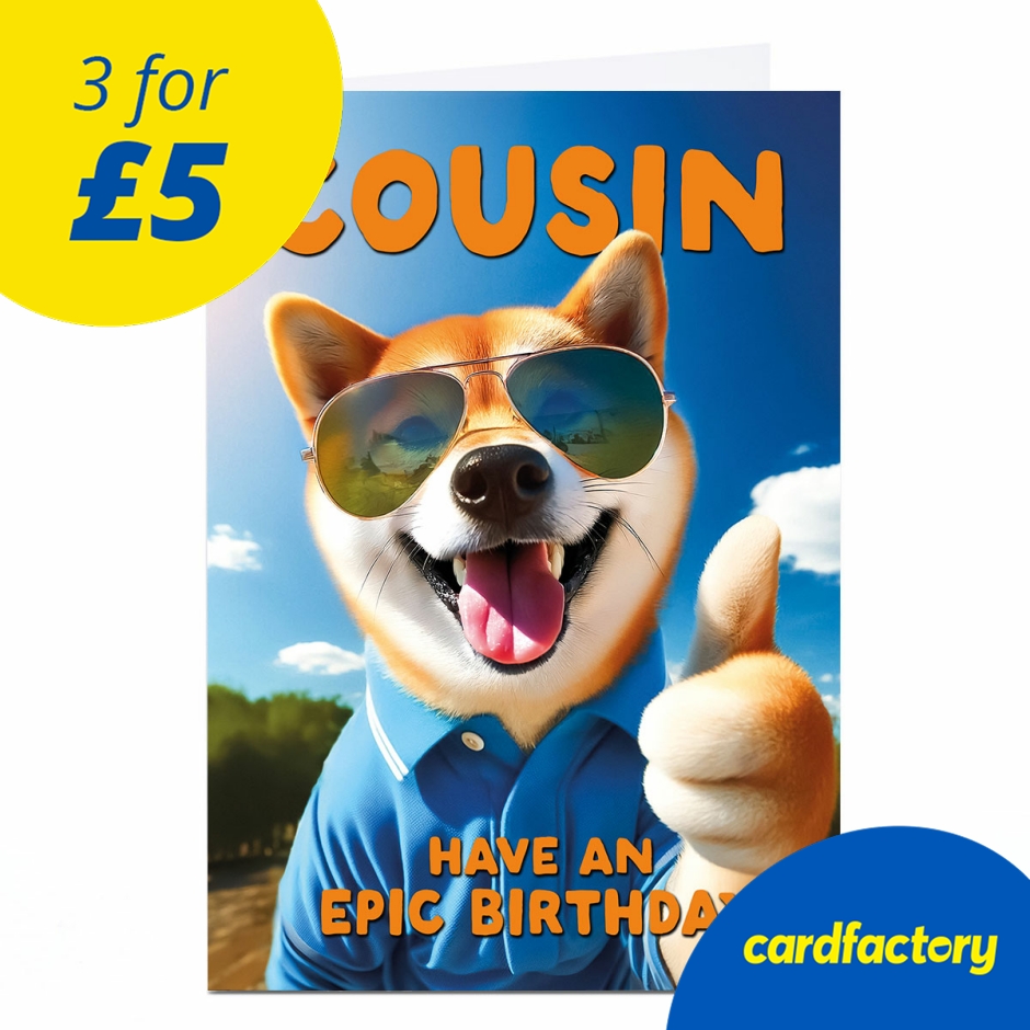 Image of Birthday Card - Epic Birthday Dog Thumbs Up, Cousin