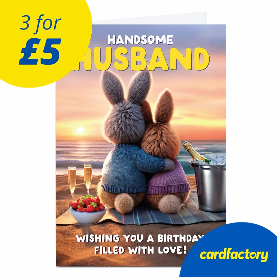 Image of Birthday Card - Handsome Husband Bunny Cuddles