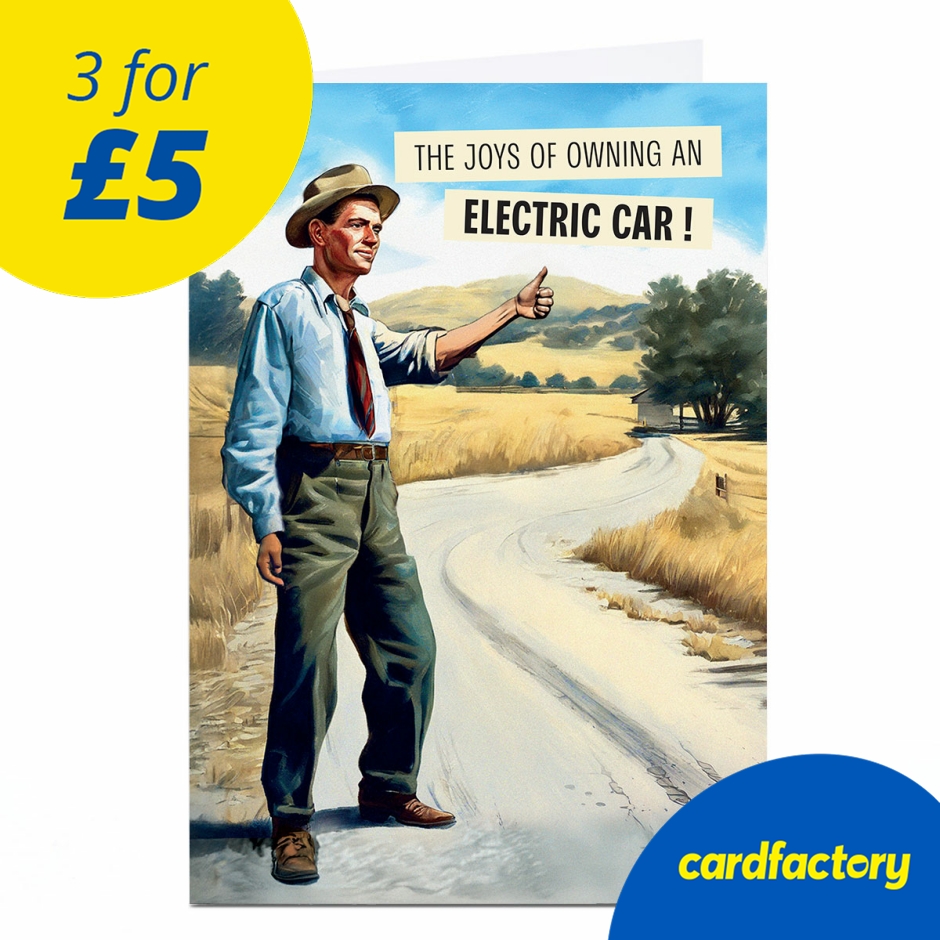 Image of Birthday Card - Electric Car Hitchhiker