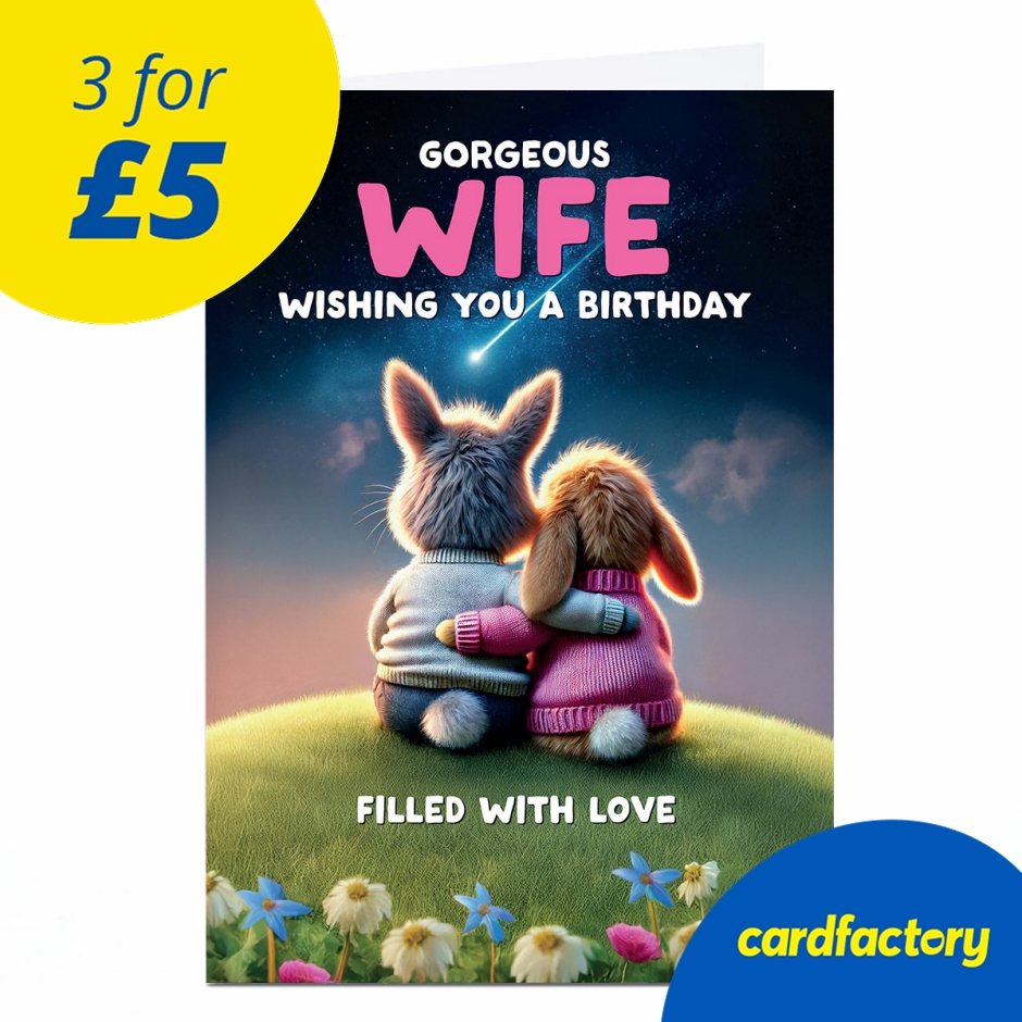 Image of Birthday Card - Gorgeous Wife Bunny Cuddles