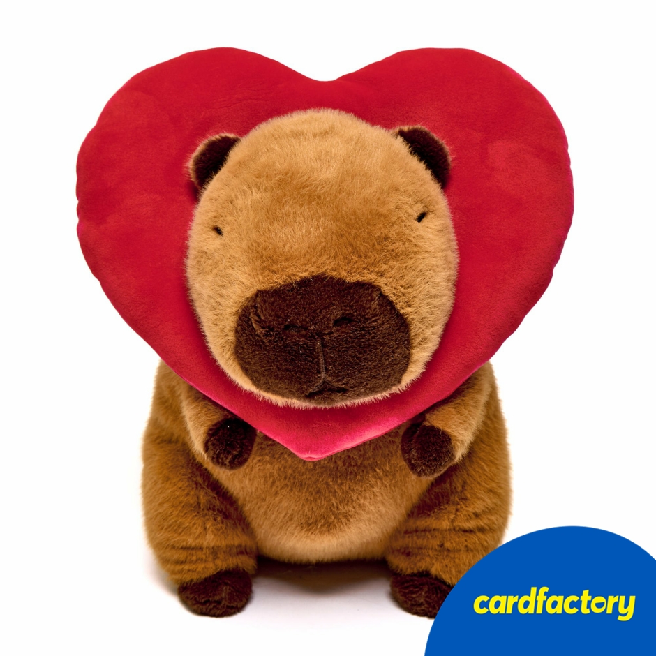 Image of Large Capybara Heart Soft Toy | 28cm Soft &amp; Cuddly Plush with Red Heart Pillow | Adorable Gift for Valentine’s Day &amp; Romantic Occasions