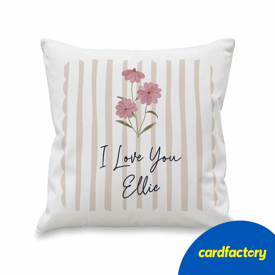 Image of Personalised Floral Stripe Cushion