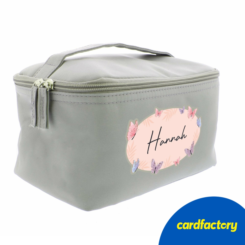 Image of Personalised Butterfly Grey Toiletry Bag