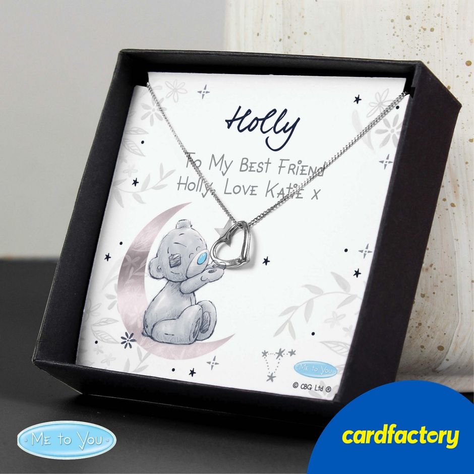 Image of Personalised Moon &amp; Stars Me To You Sentiment Silver Tone Necklace and Box