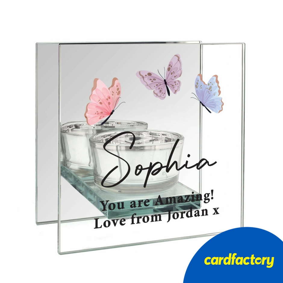 Image of Personalised Butterfly Mirrored Tealight Holder