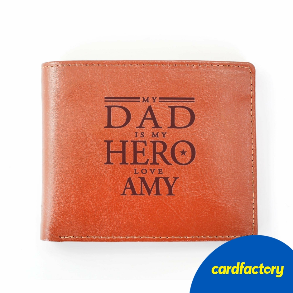 Image of Personalised My Dad is My Hero Tan Leather Wallet