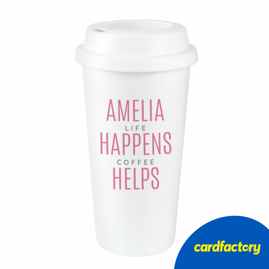 Image of Personalised Pink Text Slogan Insulated Reusable Eco Travel Cup