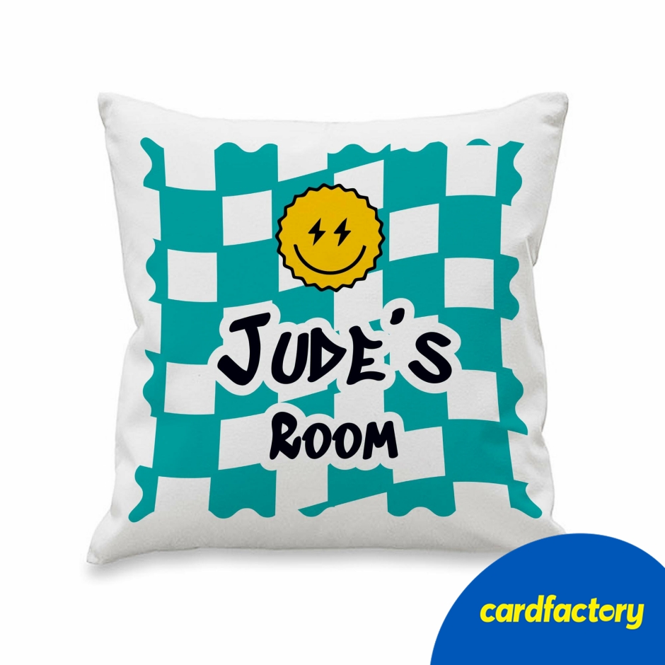 Image of Personalised Blue Check Children's Bedroom Cushion
