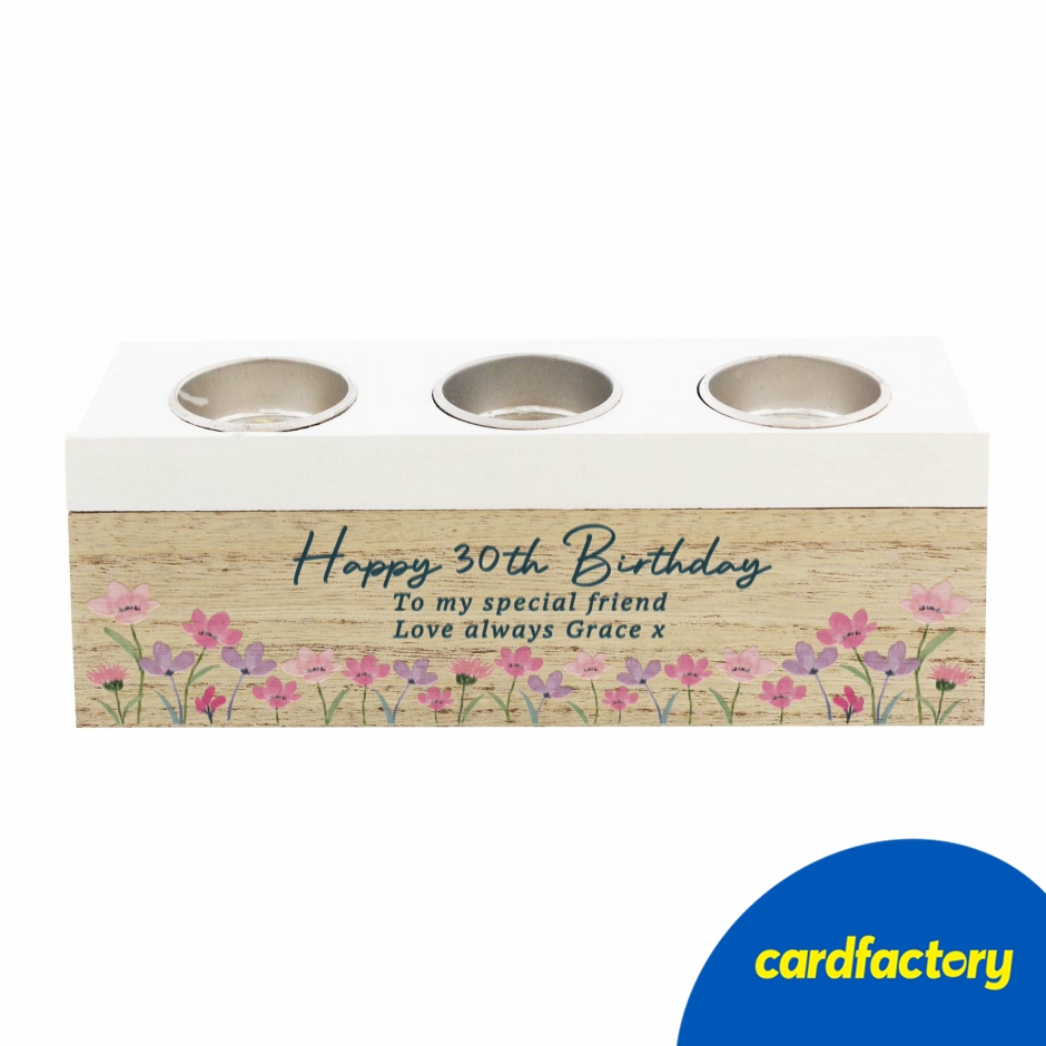 Image of Personalised Floral Wooden Triple Tea Light Box