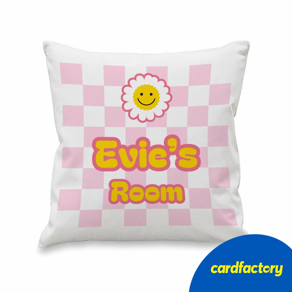 Image of Personalised Pink Check Children's Bedroom Cushion