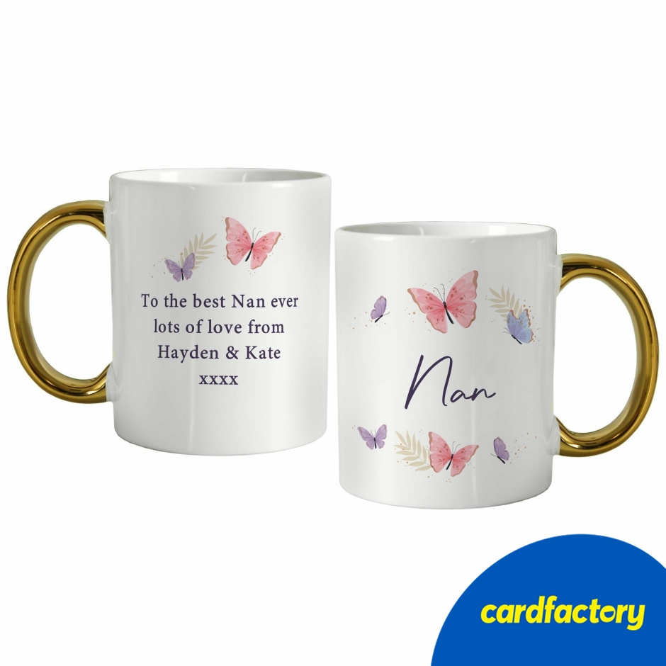 Image of Personalised Butterfly Gold Handled Mug