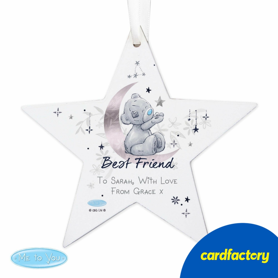 Image of Personalised Moon &amp; Stars Me To You Wooden Star Decoration