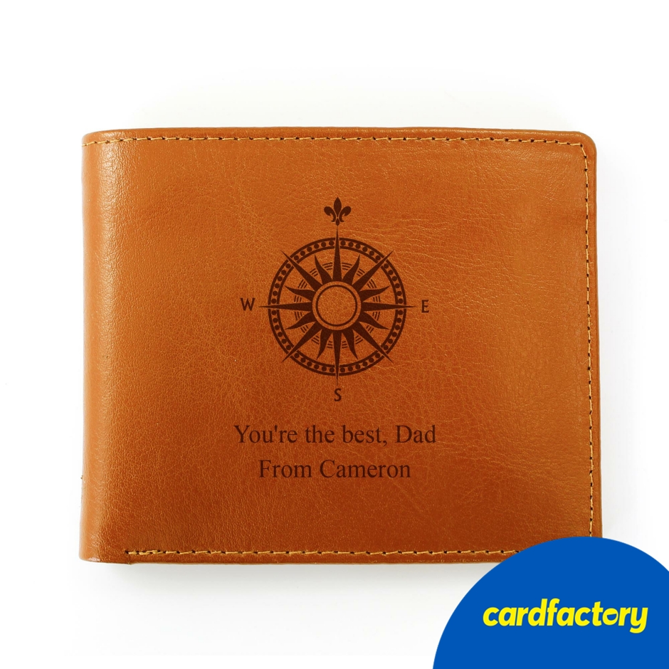 Image of Personalised Compass Tan Leather Wallet