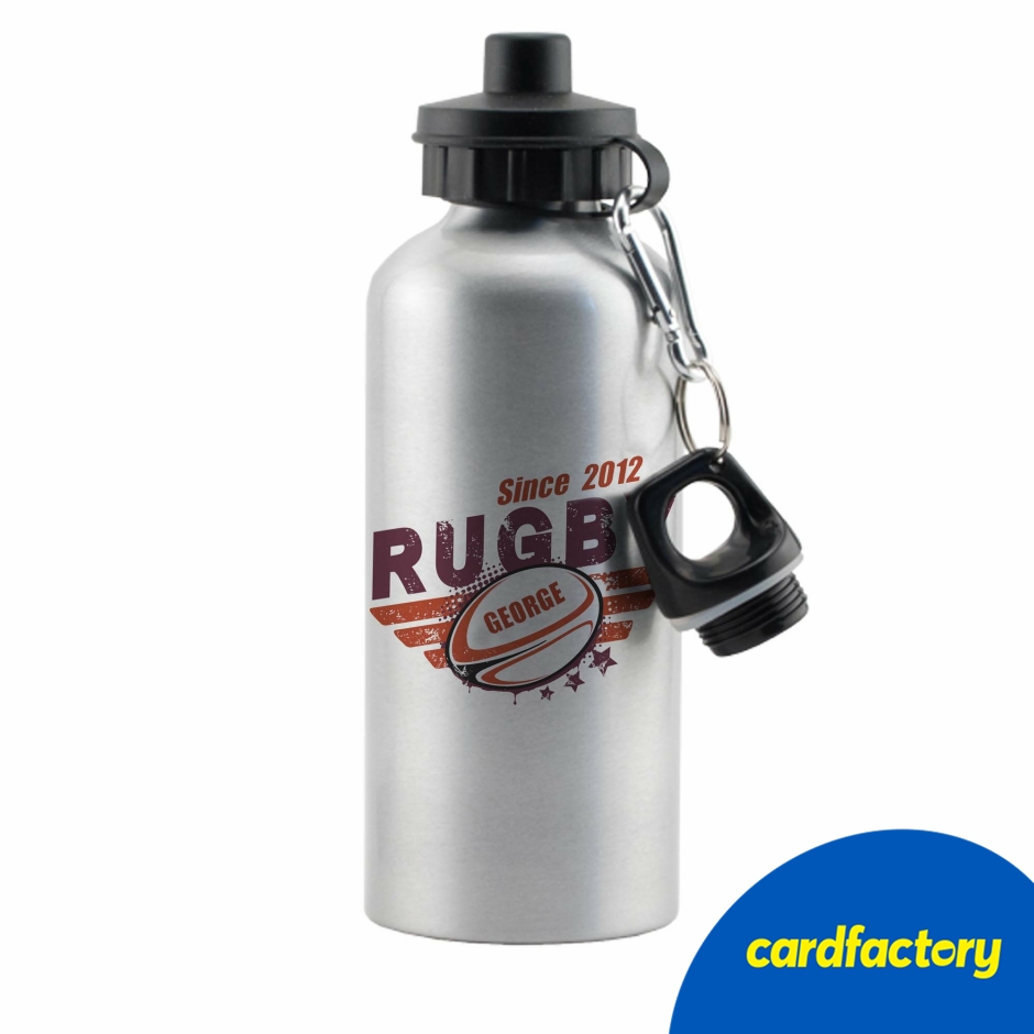 Image of Personalised Rugby Silver Drinks Bottle