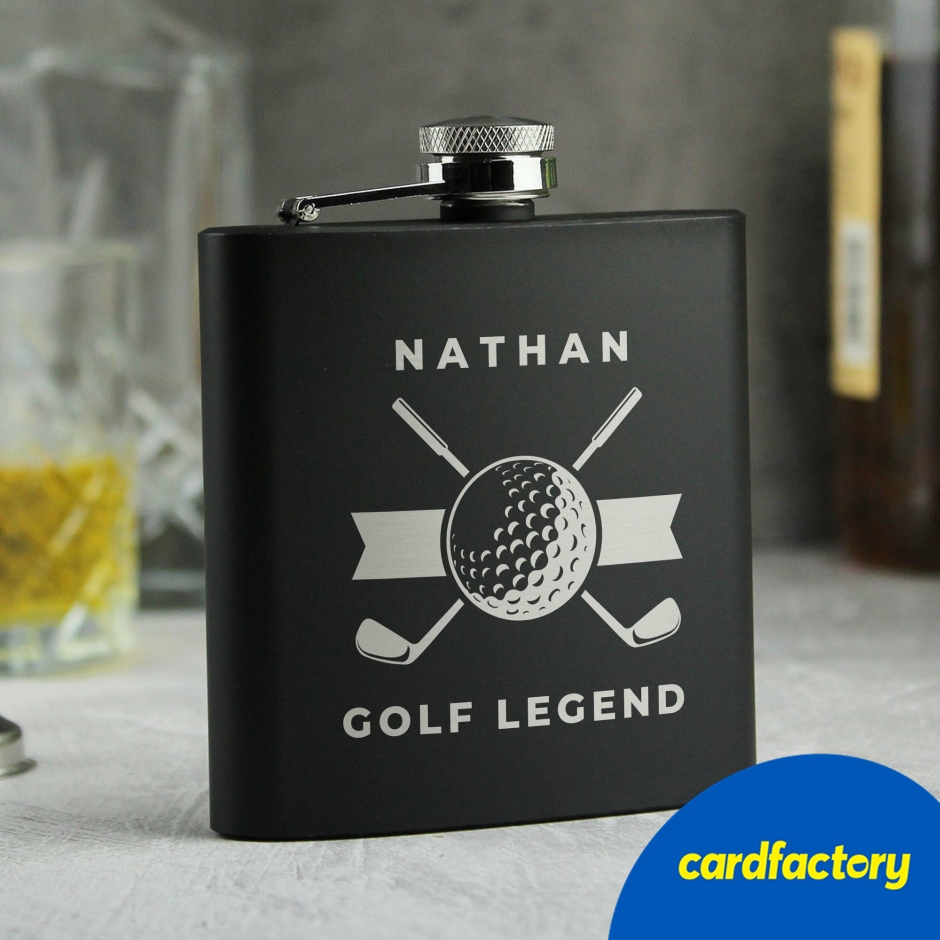 Image of Personalised Golf Black Hip Flask
