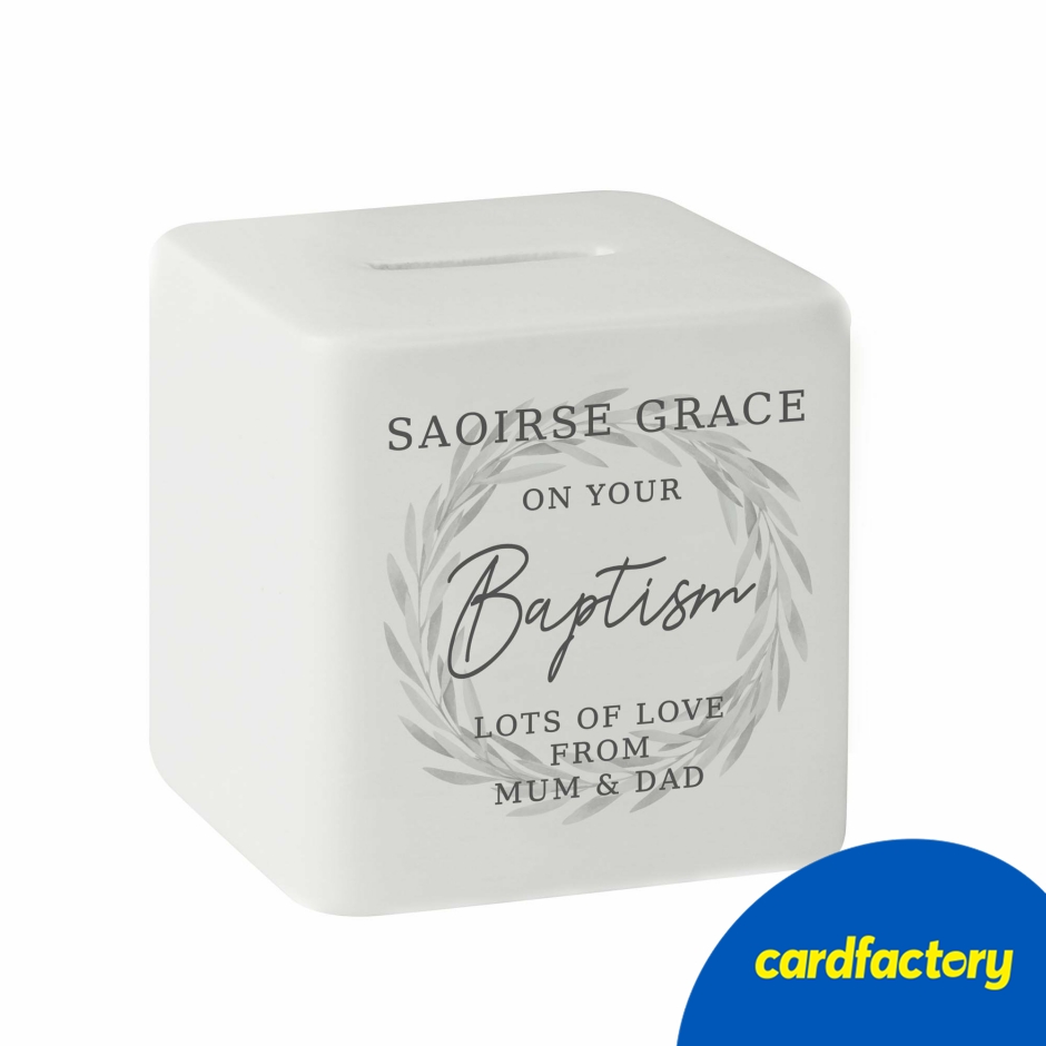 Image of Personalised Wreath Ceramic Square Money Box