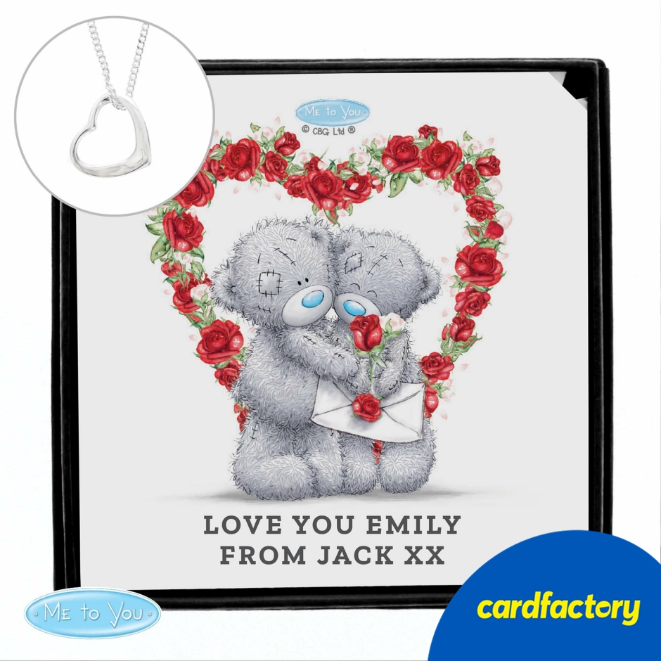 Image of Personalised Me to You Roses Sterling Silver Heart Necklace &amp; Box