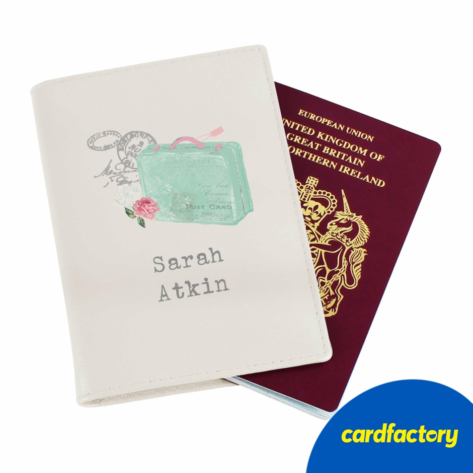 Image of Personalised Vintage Pastel Travel Cream Passport Holder