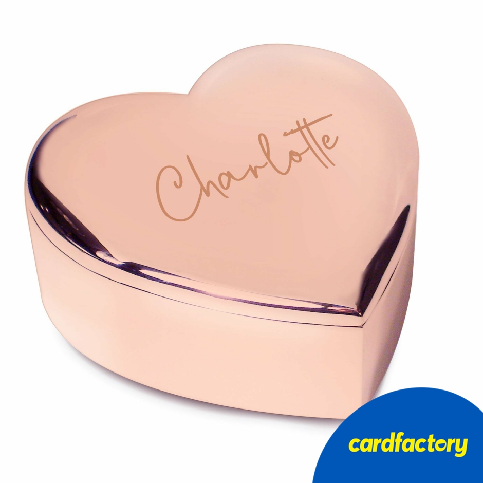 Image of Personalised Engraved Rose Gold Heart Trinket Box