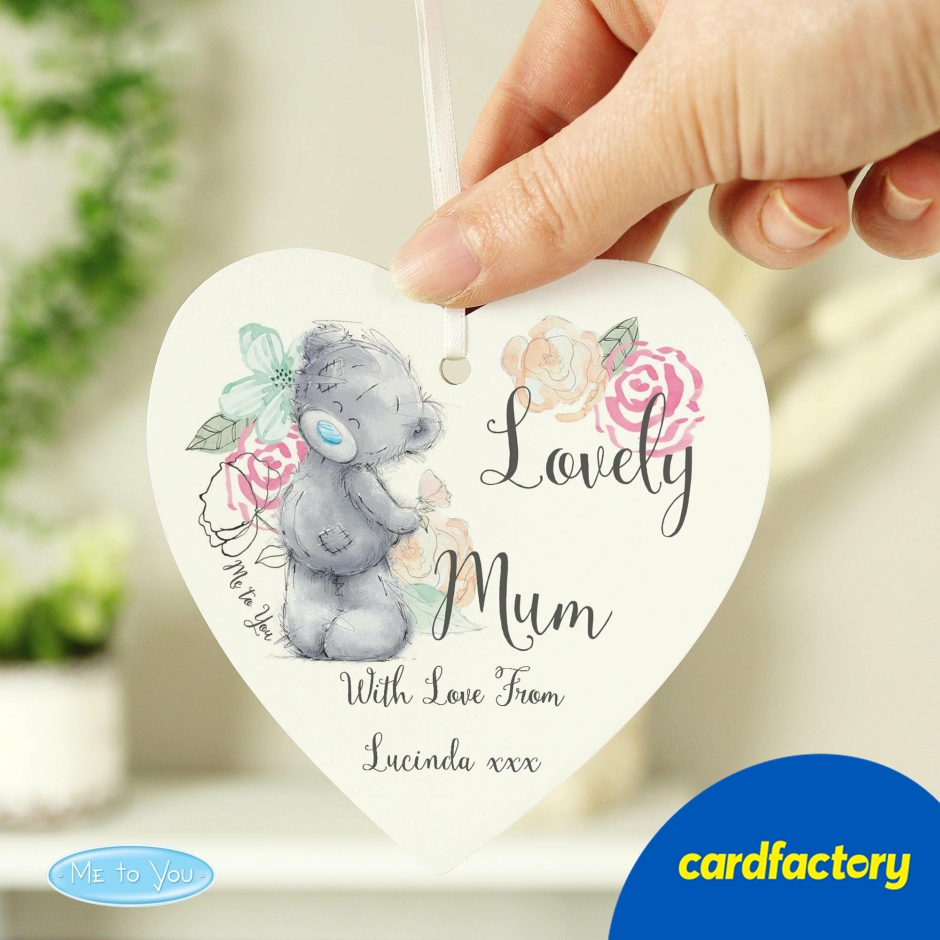 Image of Personalised Me to You Floral Wooden Heart Decoration