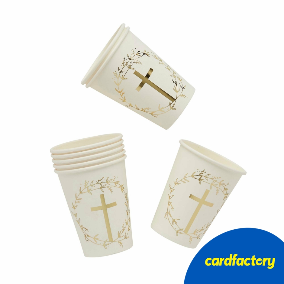 Image of Gold Cross Paper Cups - Pack of 8