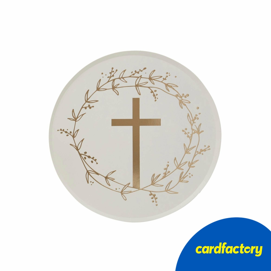Image of Gold Cross Paper Plates - Pack of 8