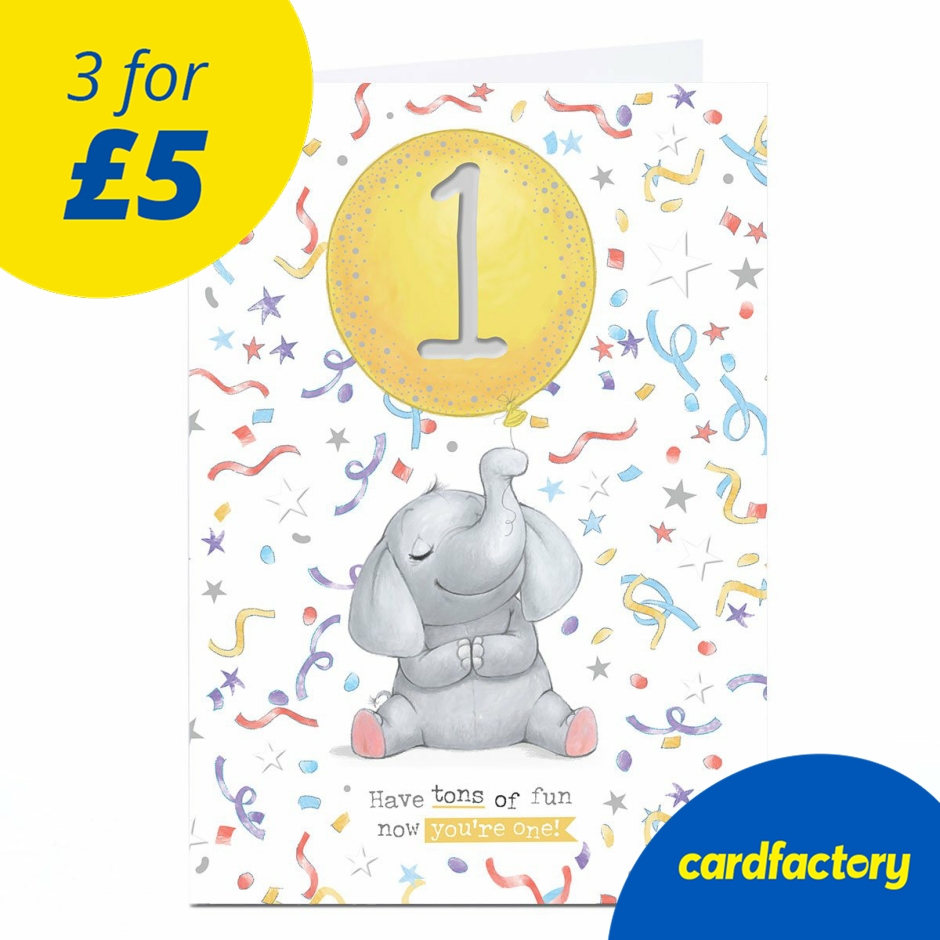 Image of 1st Birthday Card - Tons of Fun Now You're One Baby Elephant