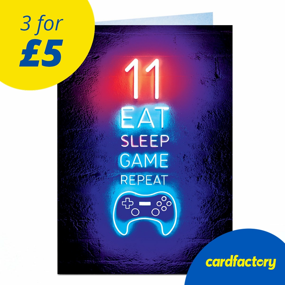 Image of 11th Birthday Card - Neon Eat Sleep Game Repeat