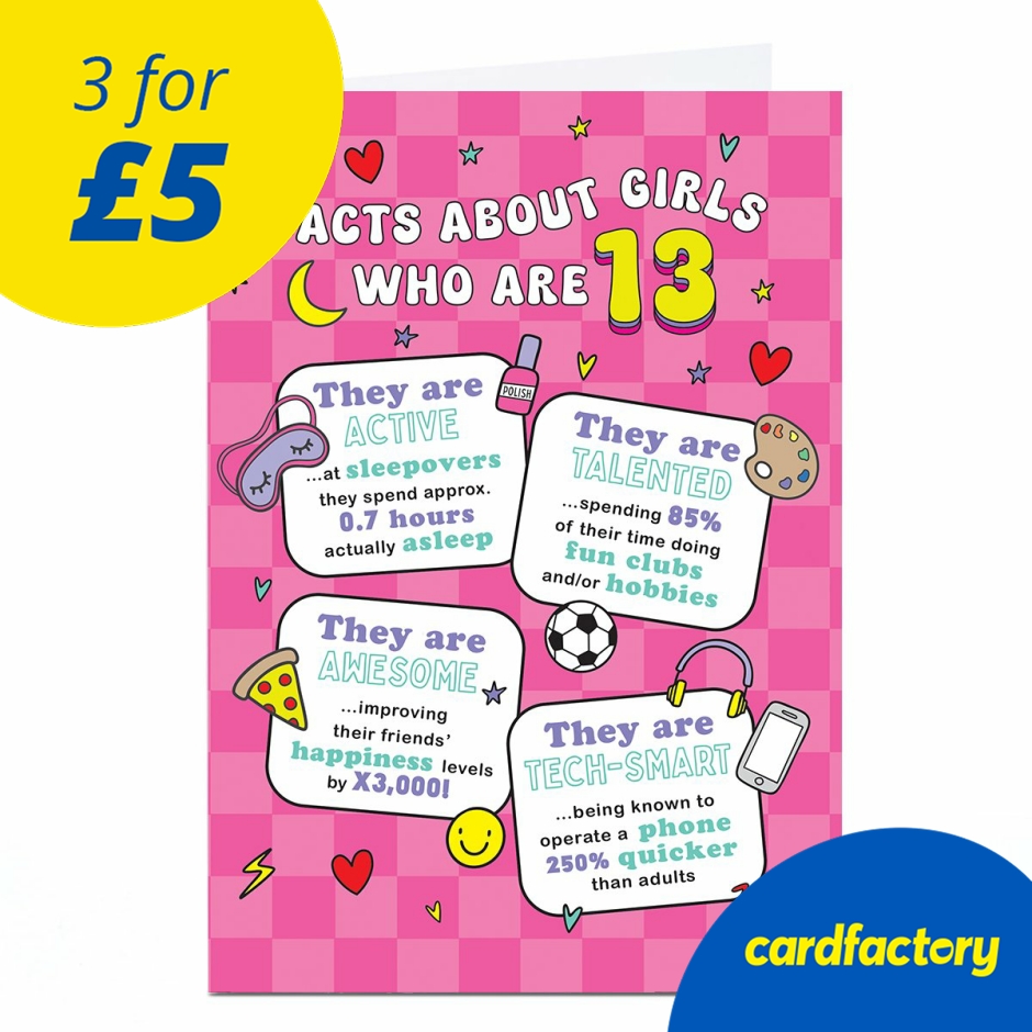 Image of 13th Birthday Card - Girls Facts