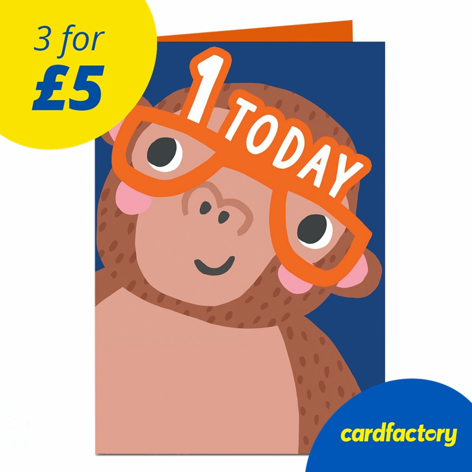 Image of 1st Birthday Card - Orange Glasses Monkey