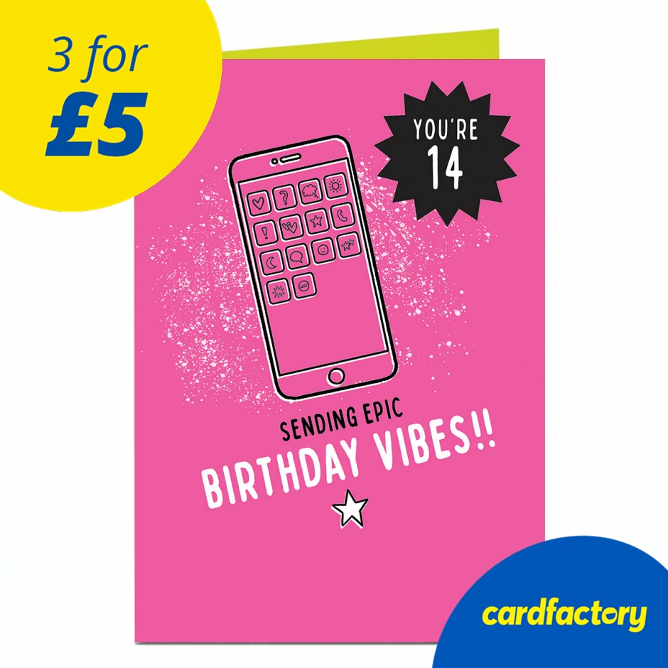 Image of 14th Birthday Card - Epic Vibes Phone Icons