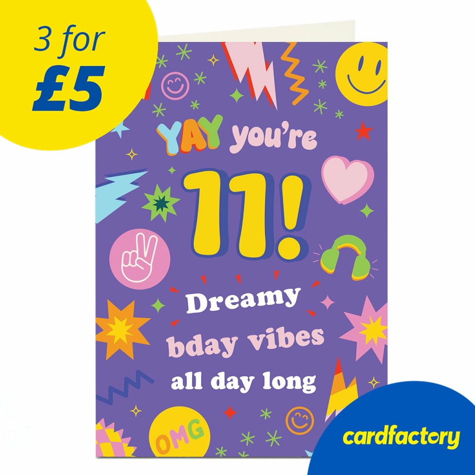 Image of 11th Birthday Card - Purple Pop Art Bday Vibes