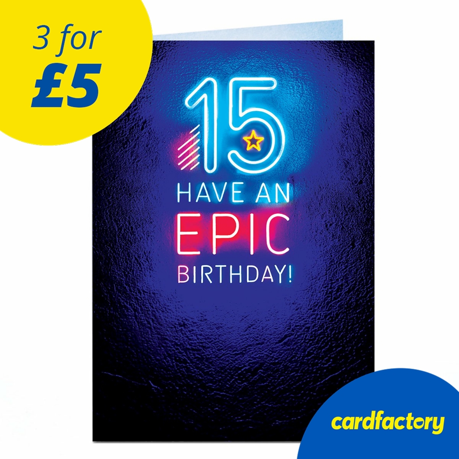 15th Birthday Card - Epic Neon Lights