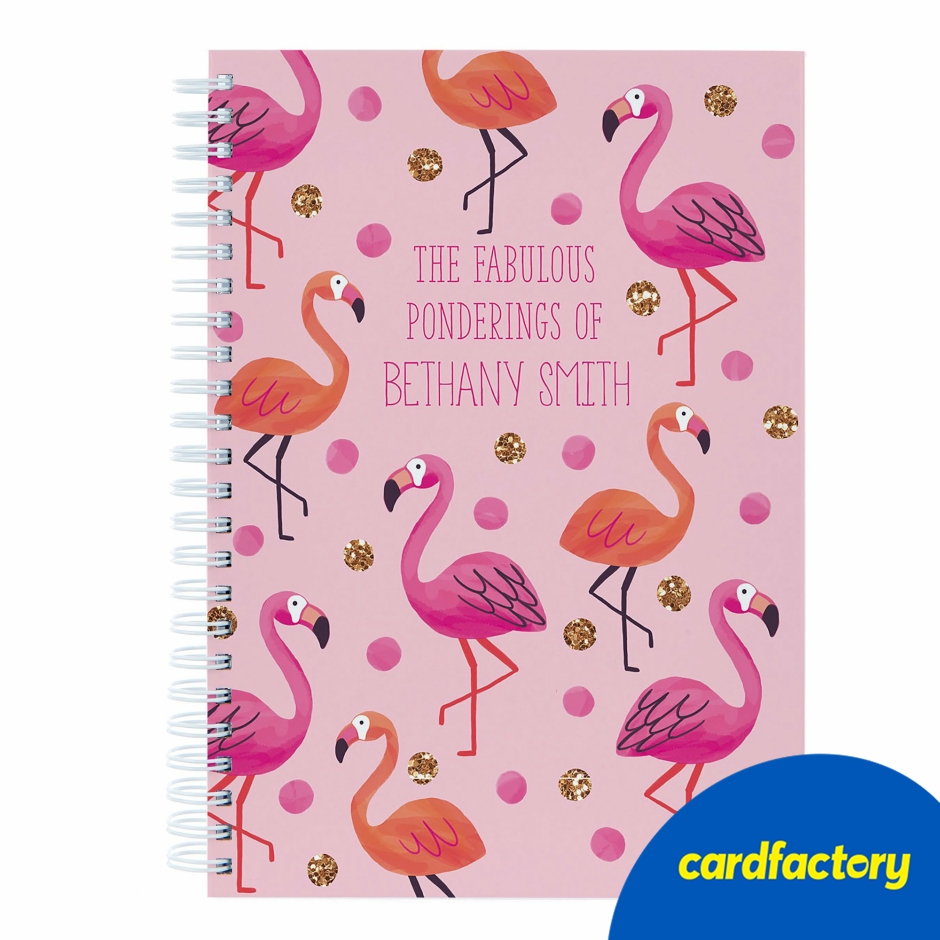 Image of Personalised Notebook - Flamingos Design | Custom Message &amp; Photos | Choose A5 or A4 Size | Soft or Hard Back Cover Options