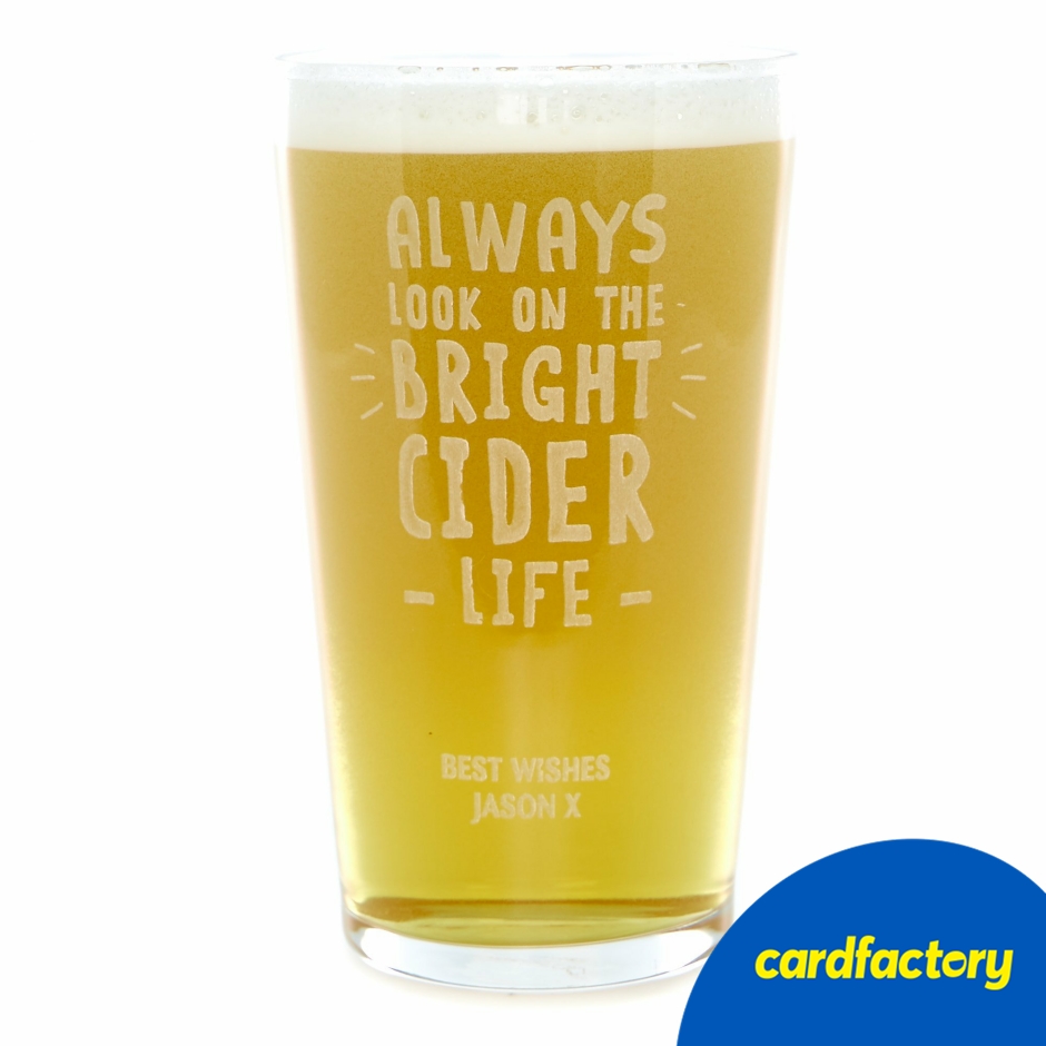 Image of Personalised Pint Glass | Engraved with Name and Message | Bright Cider Life Design | Luxury Gift Box Option | 568ml Capacity | Glass Material