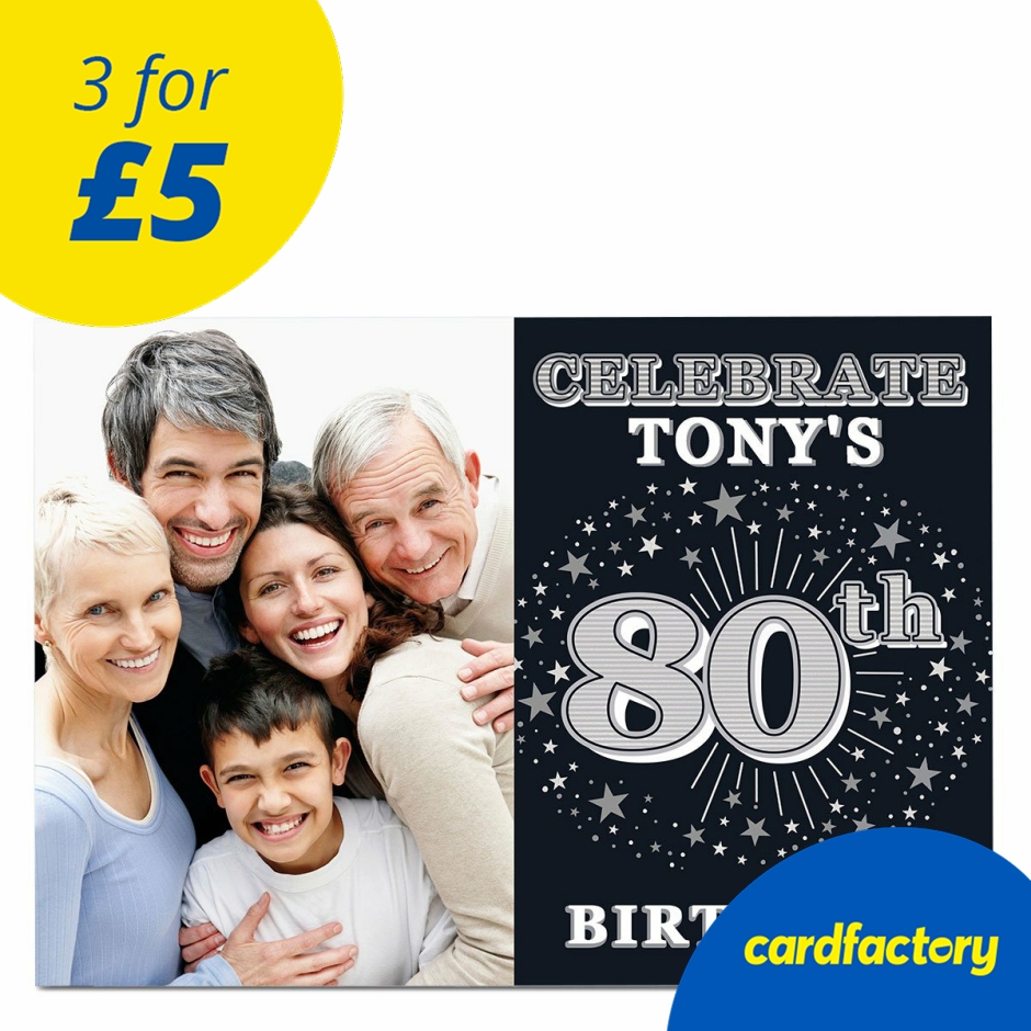 Image of Photo 80th Birthday Invitation - Silver Stars