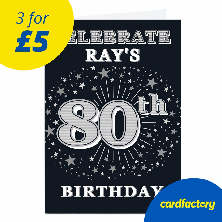Image of Personalised 80th Birthday Invitation - Silver Stars