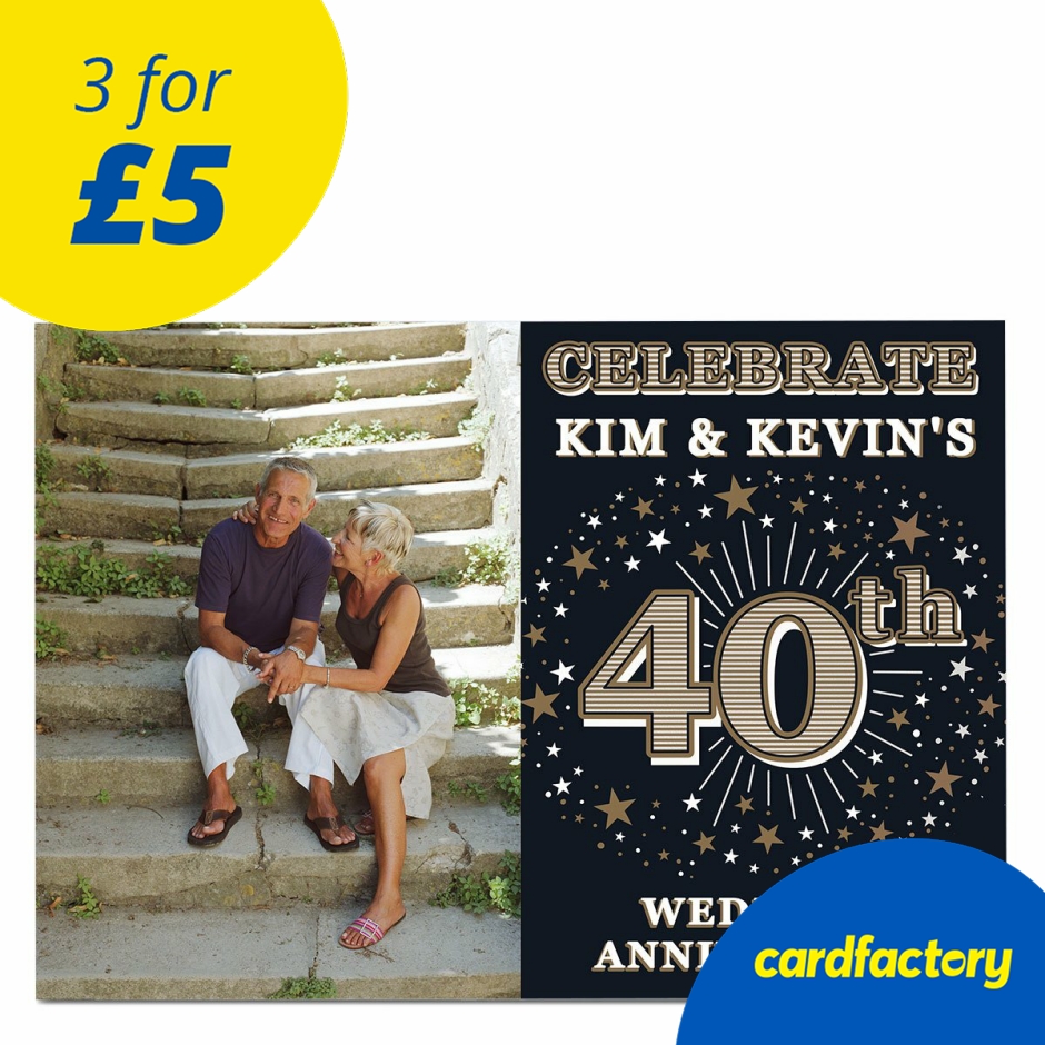 Image of Photo 40th Anniversary Invitation - Gold Stars