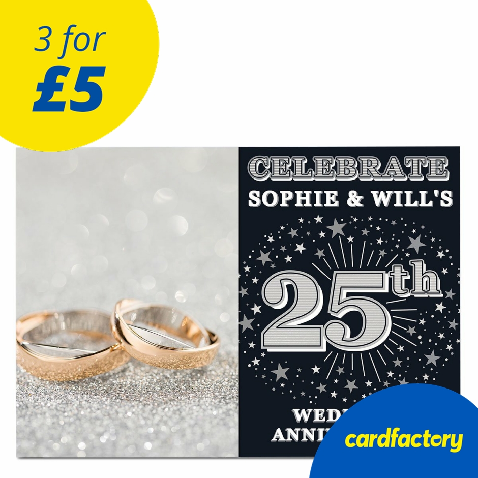 Image of Photo 25th Anniversary Invitation - Silver Stars